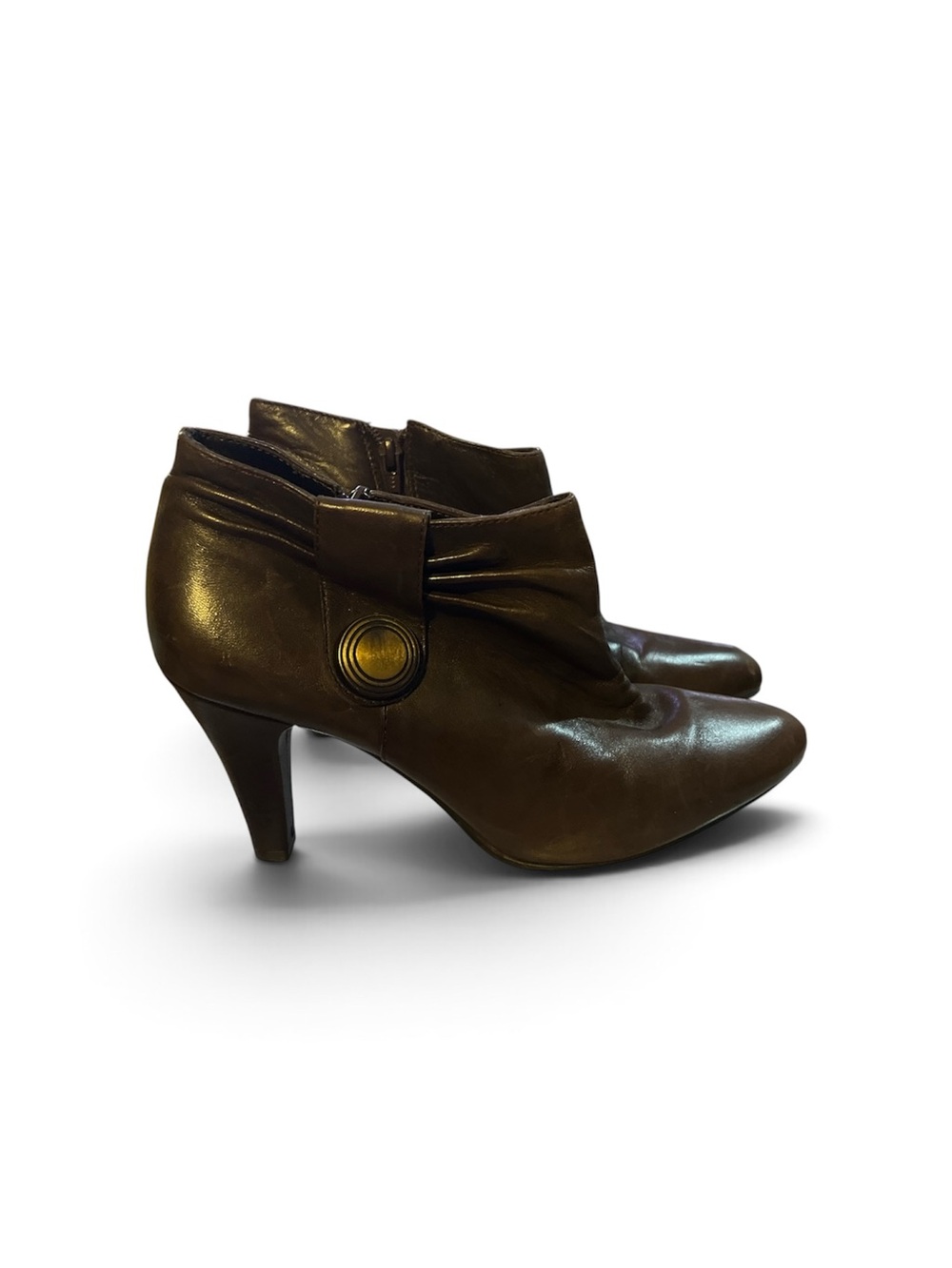 Michelle D Brown Leather Ankle Heel Boots